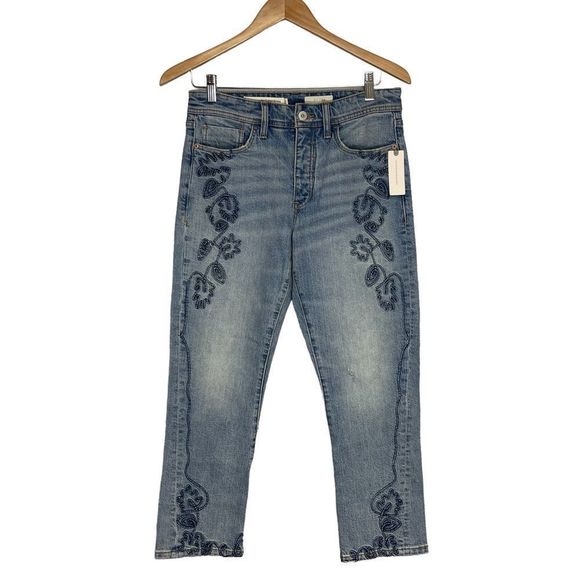 Anthropologie Pilcro and the Letterpress Embroidered Denim Floral Jeans Cropped - Picture 1 of 11